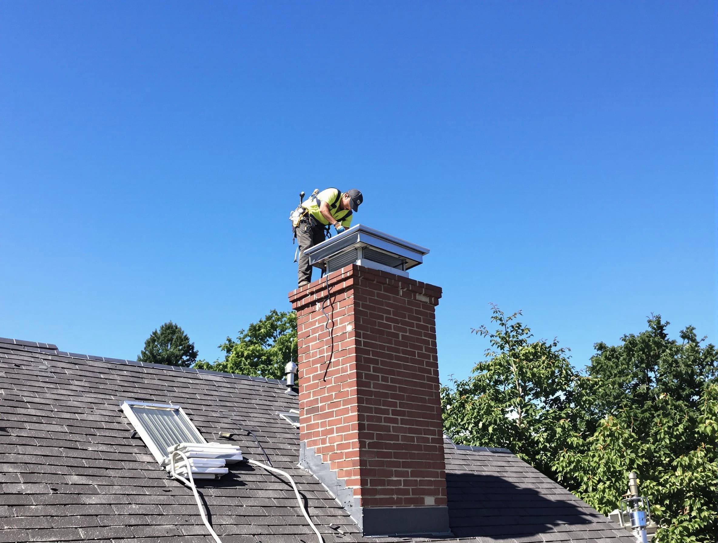 Lake Land'Or Chimney Sweep technician measuring a chimney cap in Lake Land'Or, VA