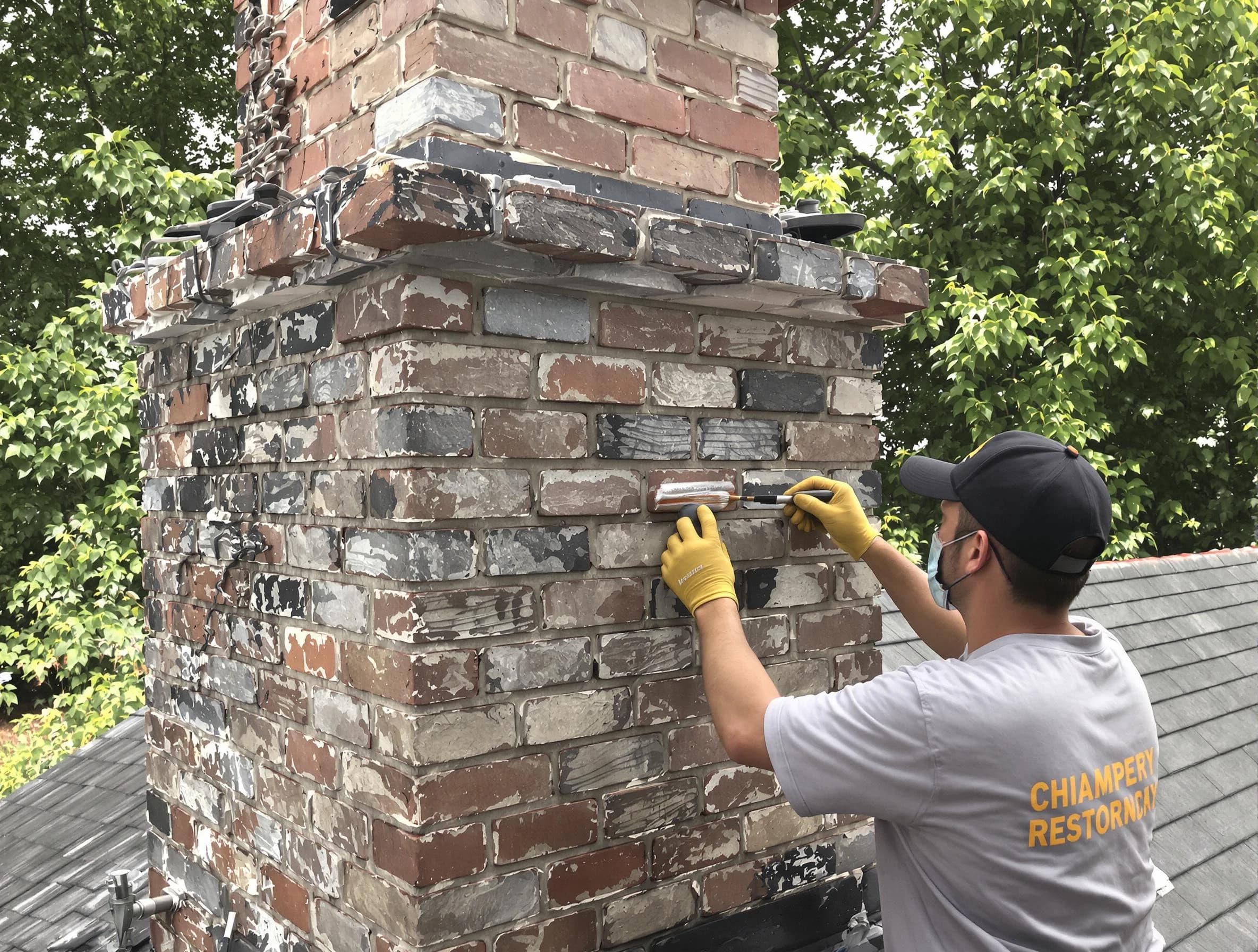 In-progress chimney restoration by Lake Land'Or Chimney Sweep in Lake Land'Or, VA