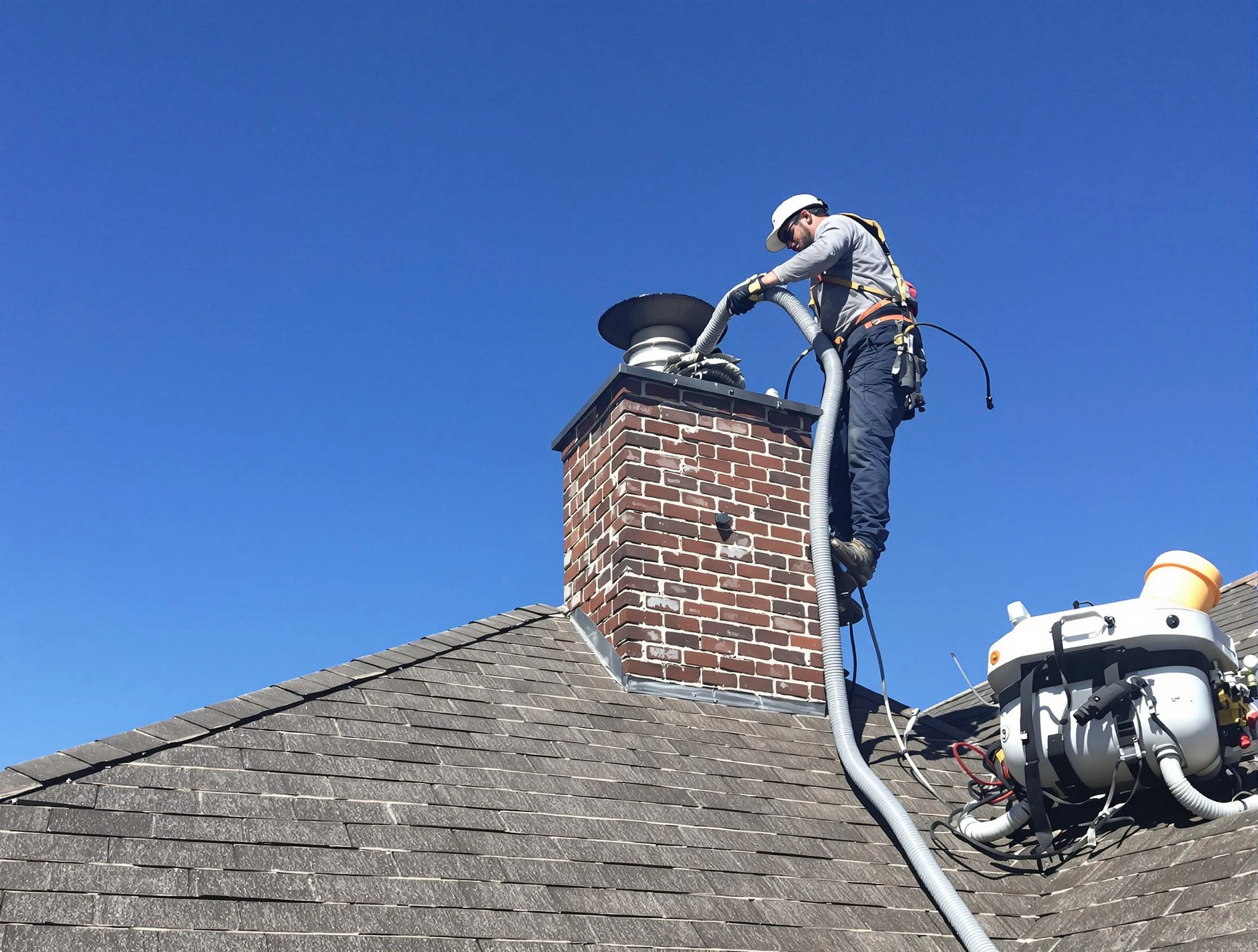 Dedicated Lake Land'Or Chimney Sweep team member cleaning a chimney in Lake Land'Or, VA