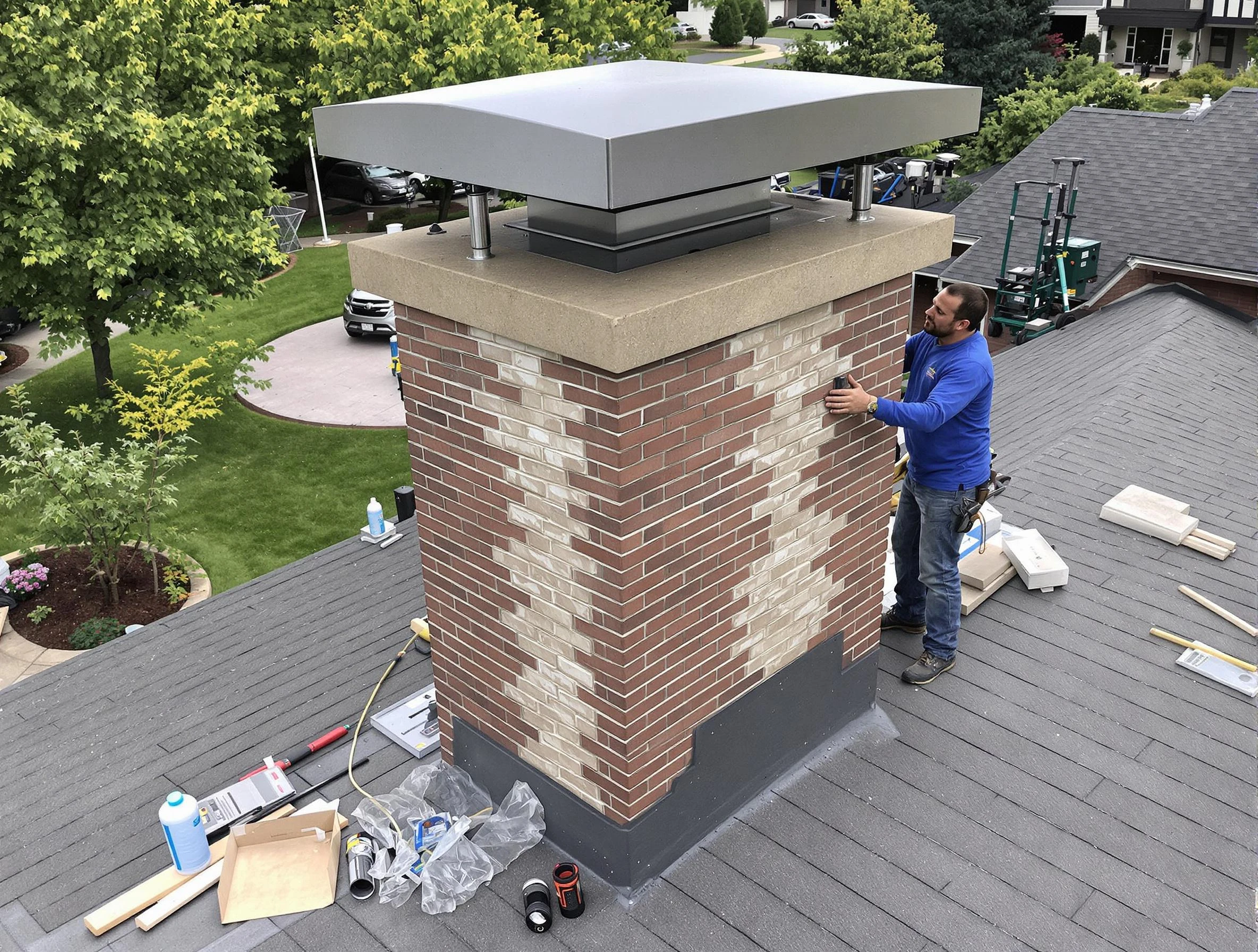 Lake Land'Or Chimney Sweep team working on a custom chimney remodel in Lake Land'Or, VA