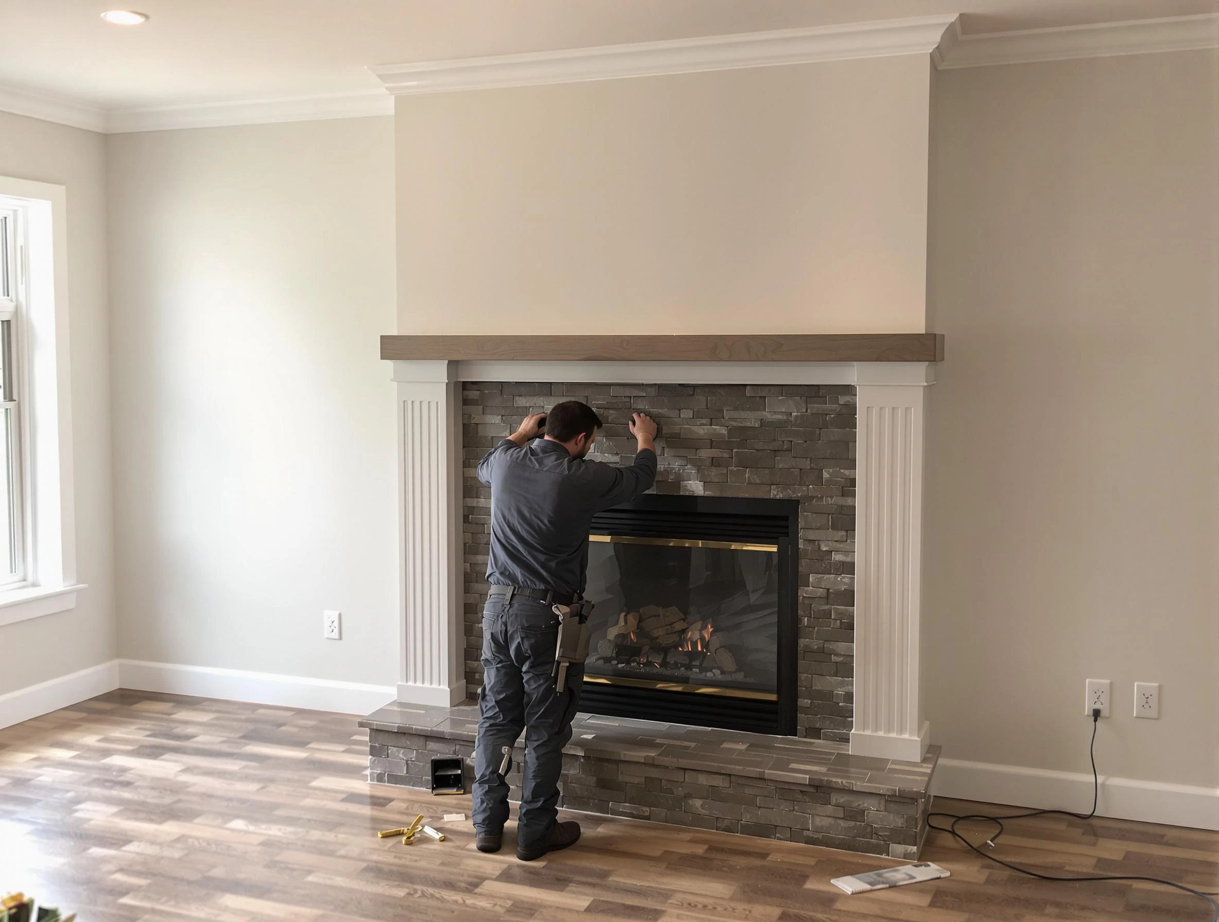 Lake Land'Or Chimney Sweep finishing a custom fireplace install in Lake Land'Or, VA